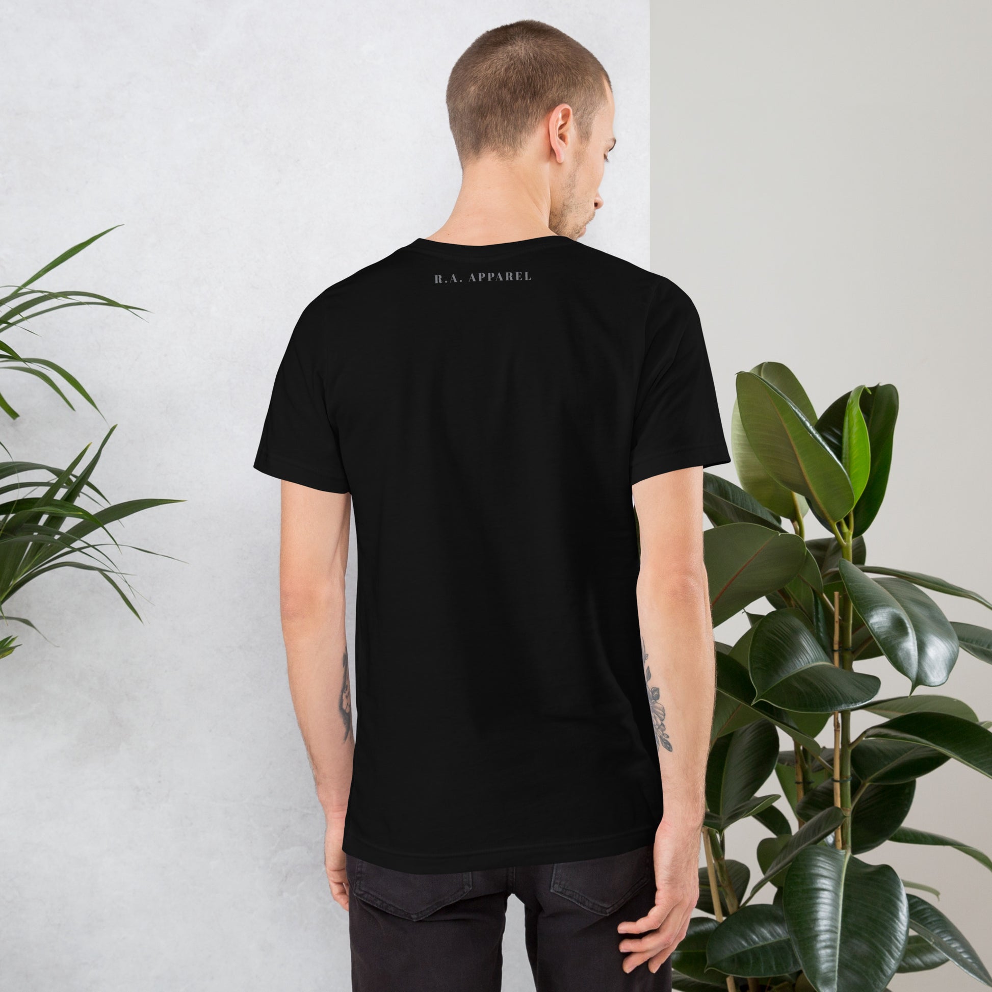 Noelle T-Shirt - Left Placement by R.A. Apparel, image 2, back view, Black Heather, size S, left placement.