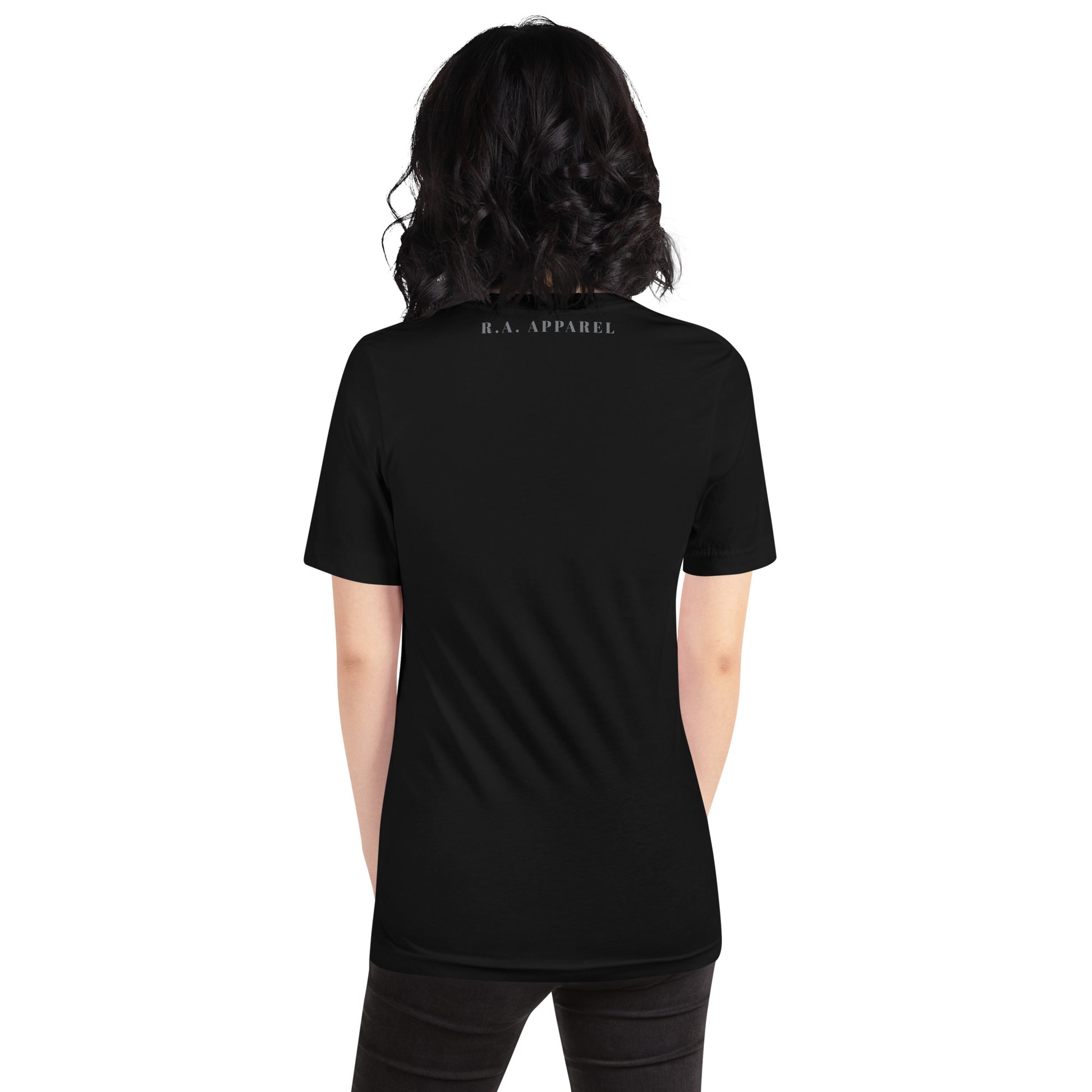 Quiet Peace T-Shirt - Left Placement image 5 in Black Heather, size XL, showing back view for the Peace design.