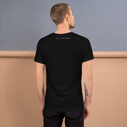 Equinoxe T-Shirt by R.A. Apparel, image 6, back view, Black, size S, design placement.