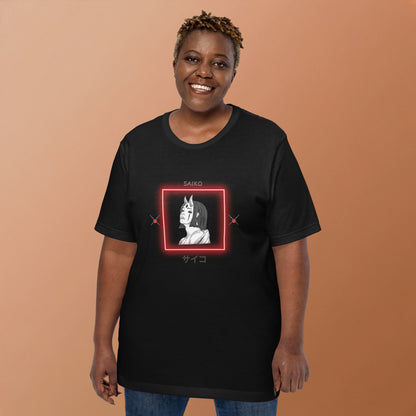 Saiko T-Shirt - Left Placement 33 by R.A. Apparel, image 2, front view, Black Heather, size M, left placement.