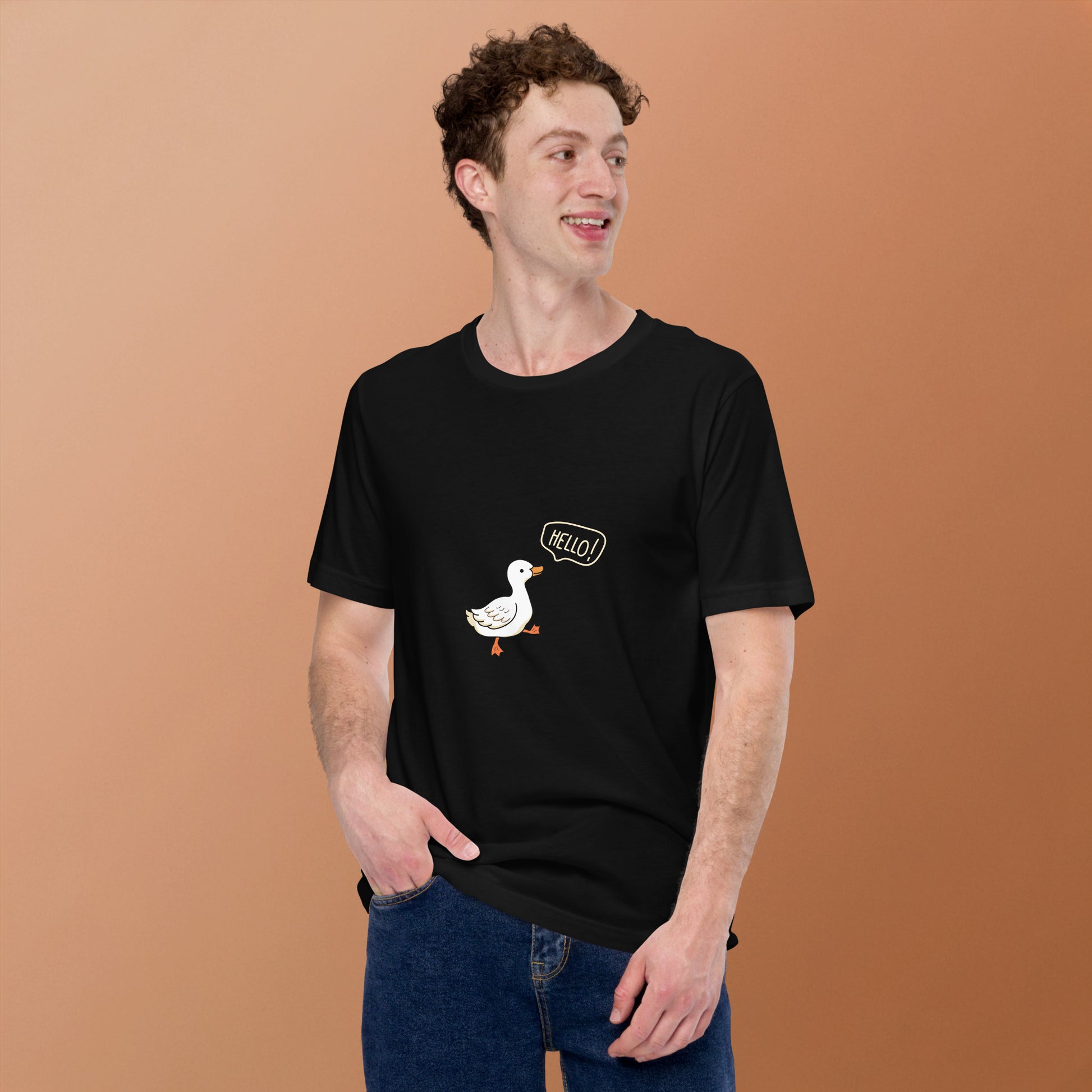 Quacksy T-Shirt by R.A. Apparel, image 10, front view, Black, size 2XL, design placement.