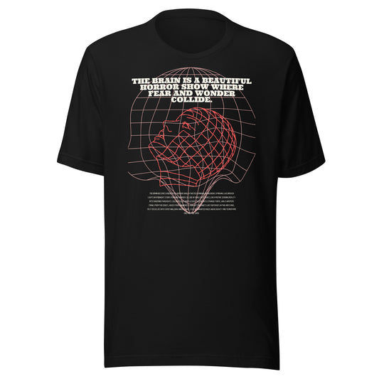 Fractured Process T-Shirt - Left Placement image 1 in Black Heather, size S, showing front view for the Process of Insanity design.