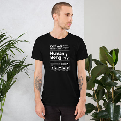 Human Form T-Shirt - Left Placement image 1 in Black Heather, size XS, showing front view for the Human Being design.