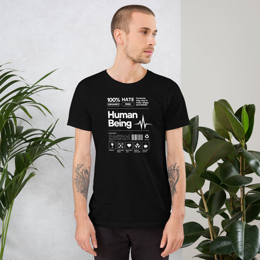 Human Form T-Shirt - Left Placement image 1 in Black Heather, size XS, showing front view for the Human Being design.