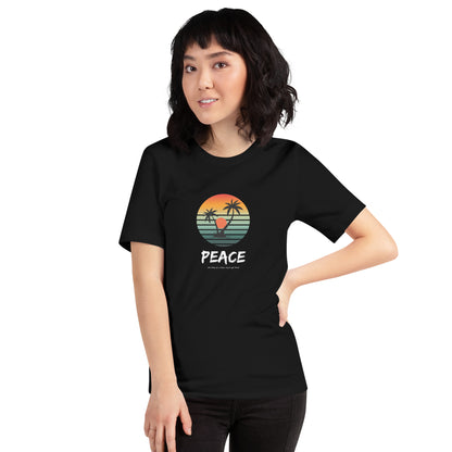 Quiet Peace T-Shirt - Left Placement image 1 in Black Heather, size XS, showing front view for the Peace design.