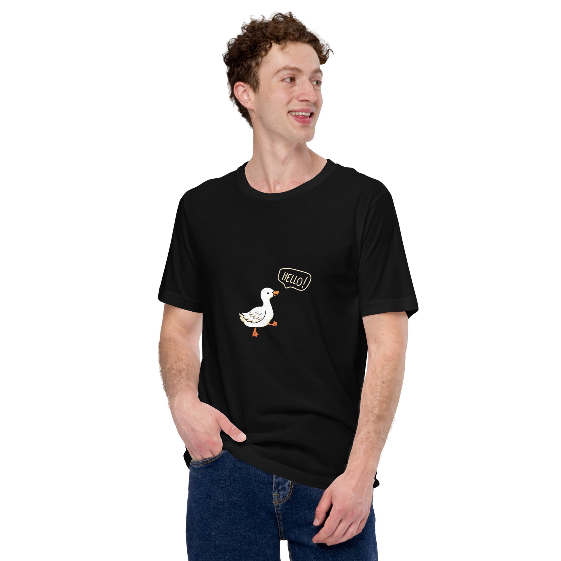 Quacksy T-Shirt product image 6 in Black, size S, with front view and design placement.