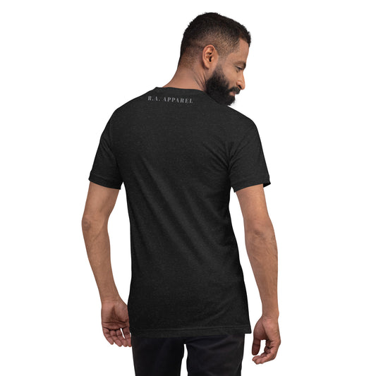 Image 1 of Black Heather Petaline T-Shirt, size S, with Petal artwork visible in back view.