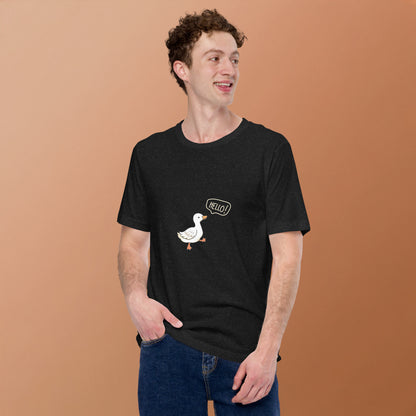 Quacksy T-Shirt product image 5 in Black Heather, size 2XL, with front view and design placement.