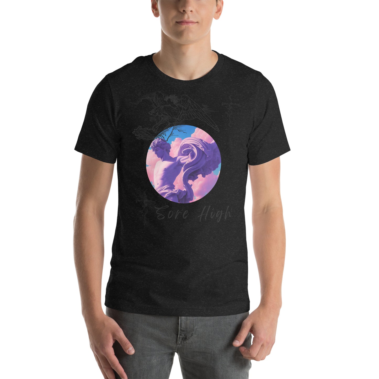 Skyborne T-Shirt - Left Placement by R.A. Apparel, image 1, front view, Black Heather, size S, left placement.