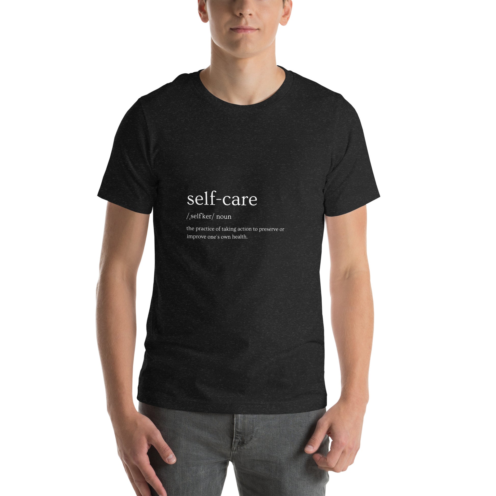 Self Ritual T-Shirt - Left Placement product image 1 in Black Heather, size S, with front view and left placement.