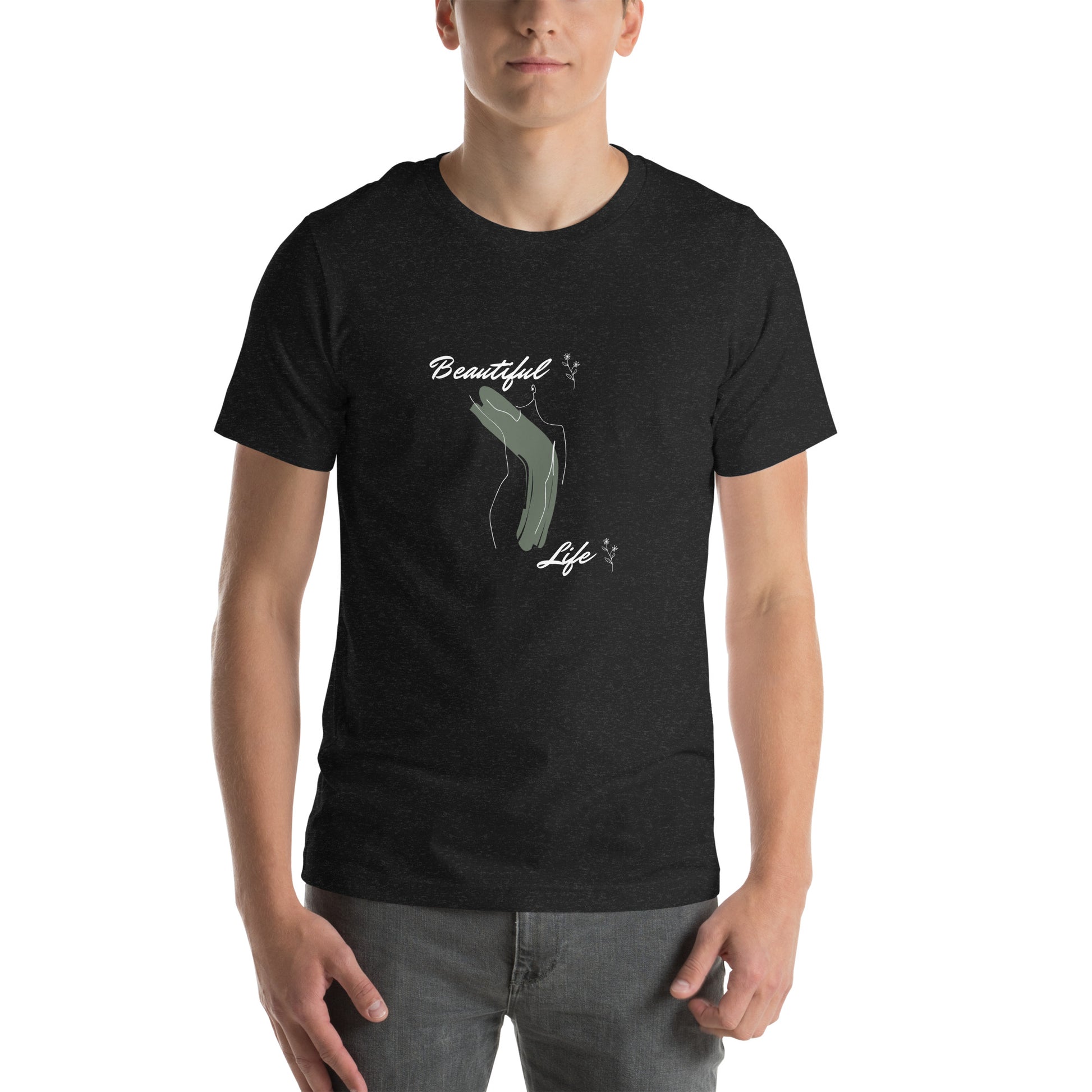 Bellevie T-Shirt - Left Placement product image 1 in Black Heather, size S, with front view and left placement.