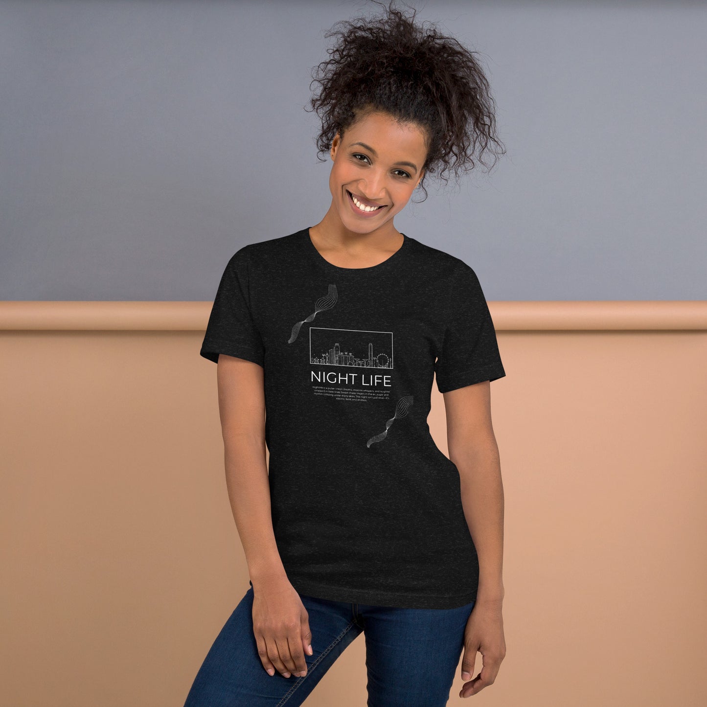 Afterhours T-Shirt - Left Placement image 21: Oxblood Black version, size L with front view of the Night Life range.