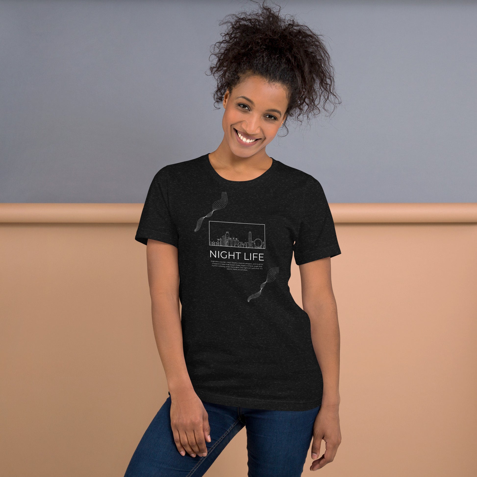 Afterhours T-Shirt - Left Placement image 21: Oxblood Black version, size L with front view of the Night Life range.