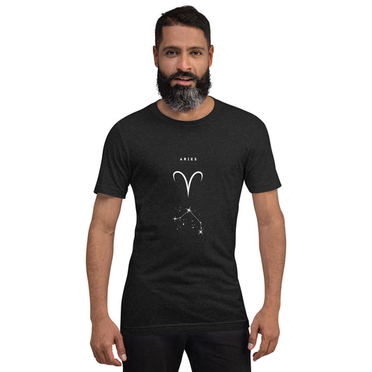 Image 1 of Black Heather Marsborne T-Shirt - Left Placement, size XS, with Aries artwork visible in front view.