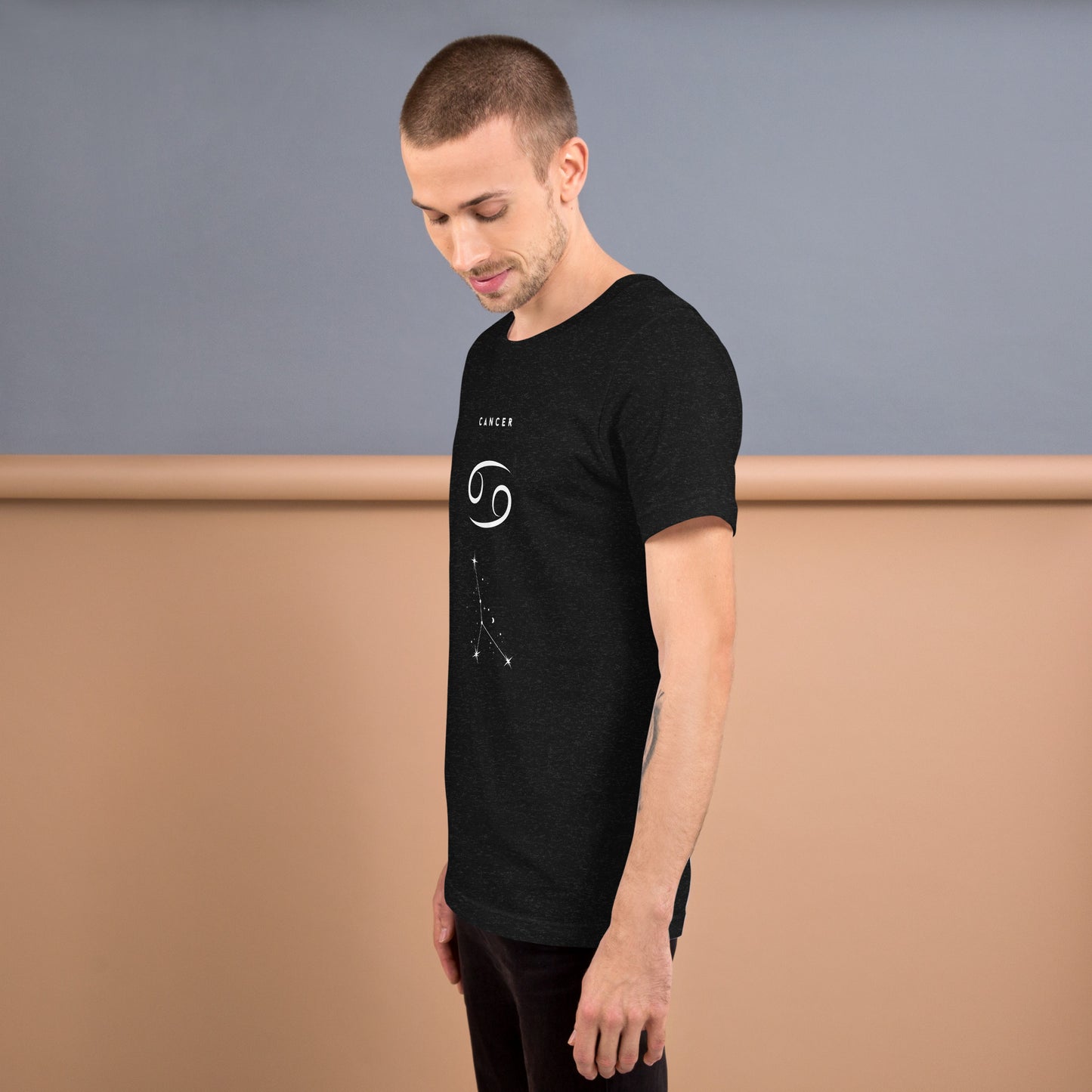 Moonhaven T-Shirt image 3: Black Heather version, size L with left-side angle of the Cancer range.