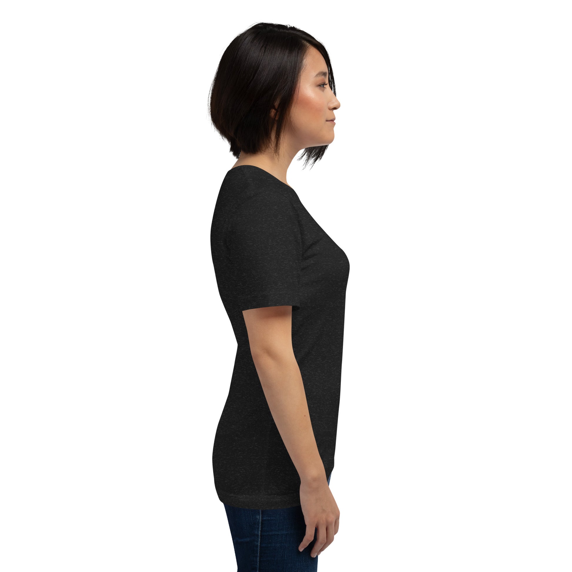 Balance Court T-Shirt - Left Placement image 2 in Black Heather, size M, showing right-side angle for the Libra design.