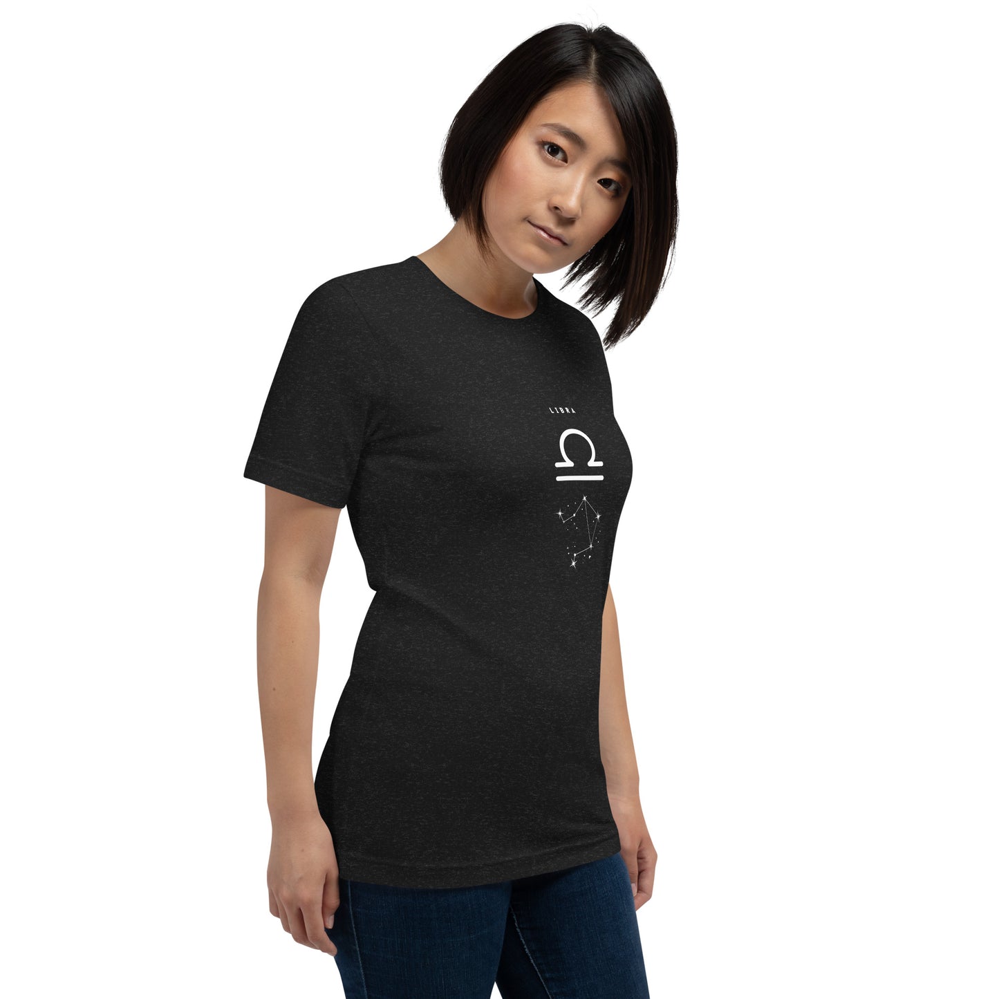 Balance Court T-Shirt - Left Placement by R.A. Apparel, image 3, front view, right-side angle, Black Heather, size L, left placement.