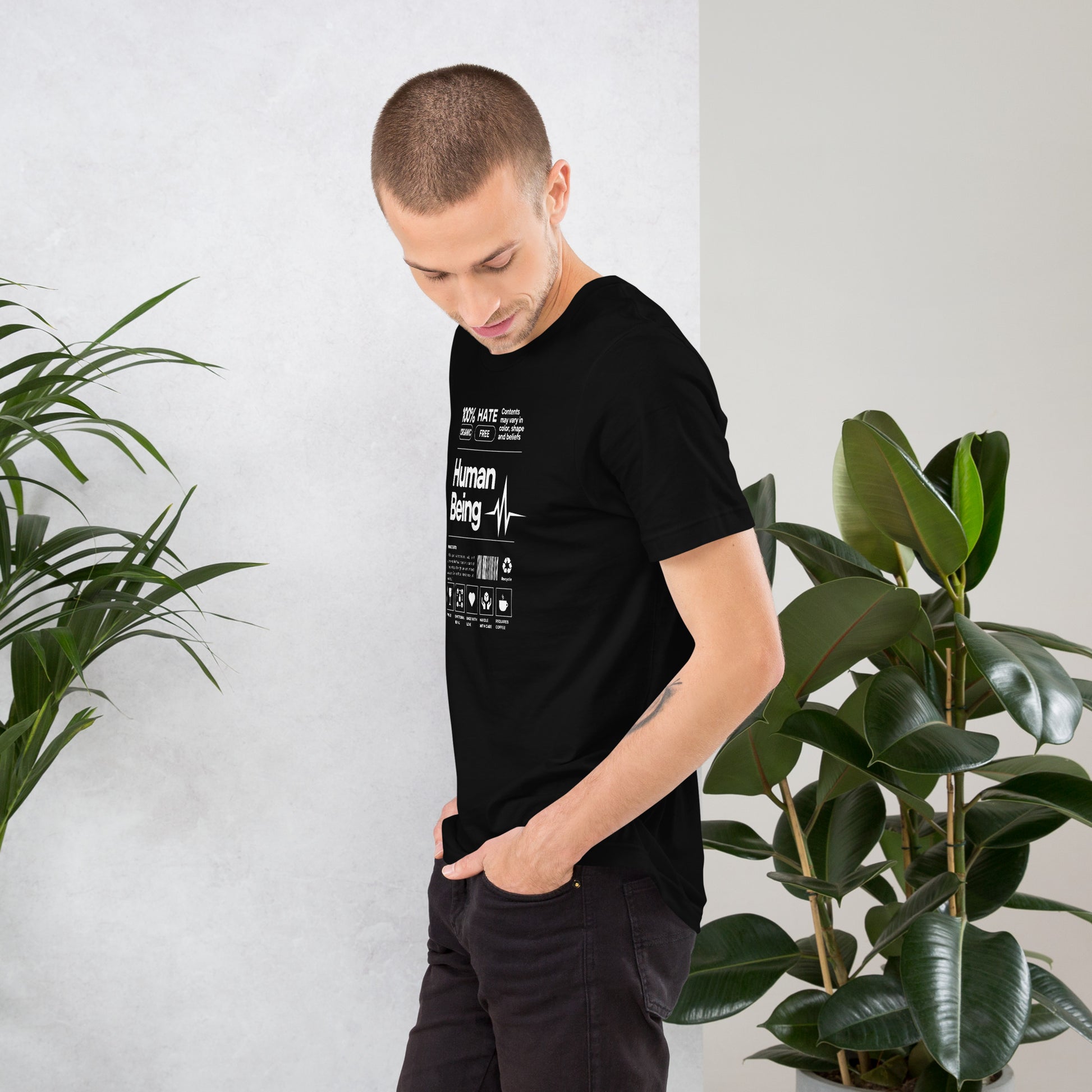 Human Form T-Shirt - Left Placement by R.A. Apparel, image 3, left-side angle, Black Heather, size M, left placement.