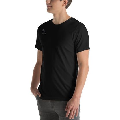 Forward Kind T-Shirt - Left Placement 77 by R.A. Apparel, image 6, front view, left-side angle, Black Heather, size 2XL, left placement.