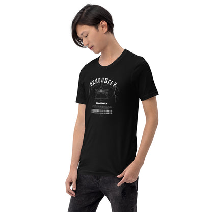 Dragonfly T-Shirt - Left Placement by R.A. Apparel, image 4, front view, left-side angle, Black Heather, size L, left placement.