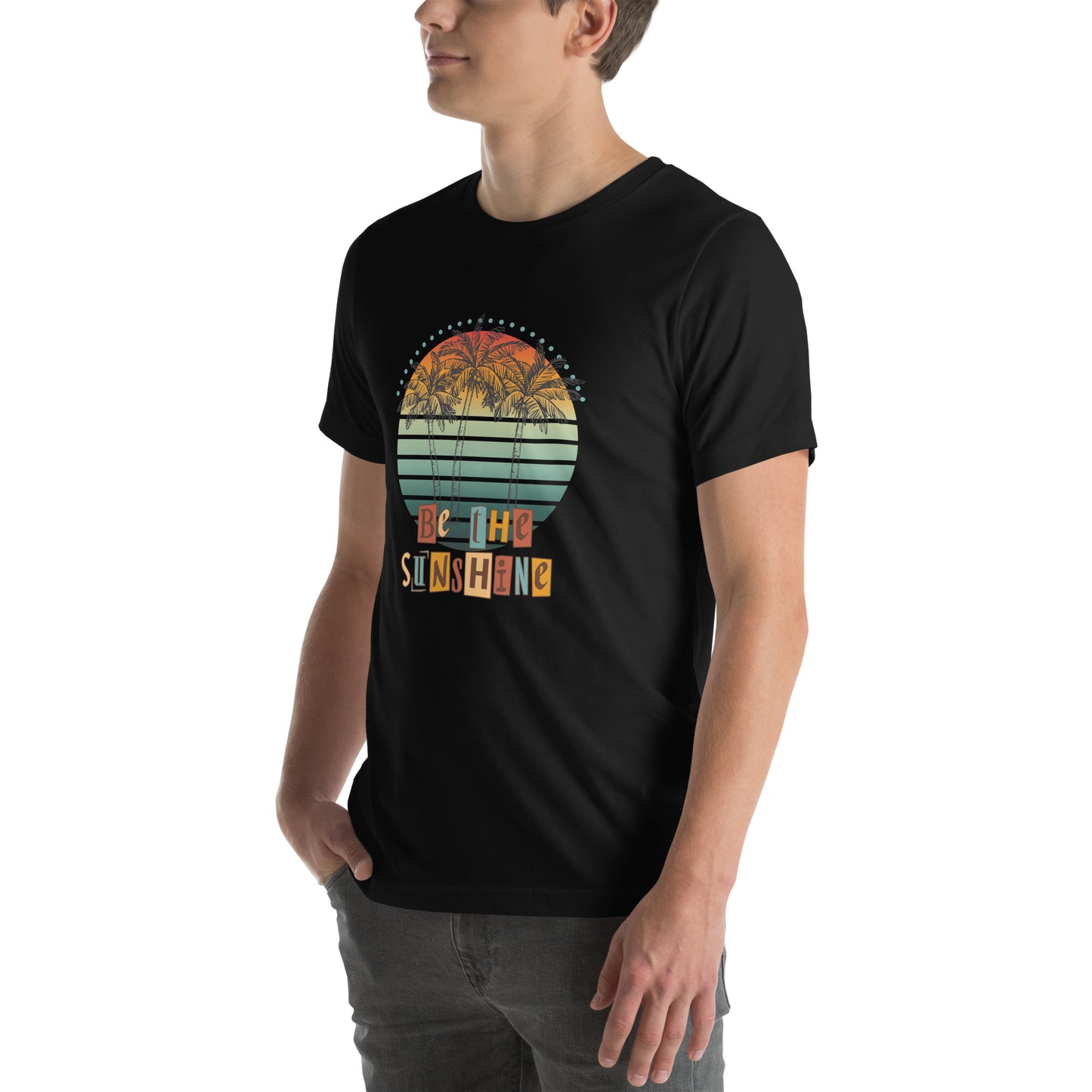 Solara T-Shirt image 10 in Black, size 2XL, showing front view, left-side angle for the Be the Sunshine design.
