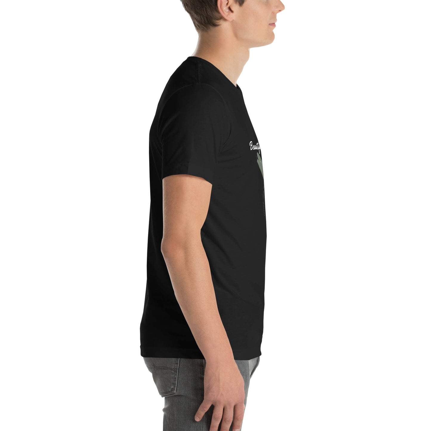 Bellevie T-Shirt - Left Placement image 3: Black Heather version, size L with right-side angle of the Beautiful Life range.