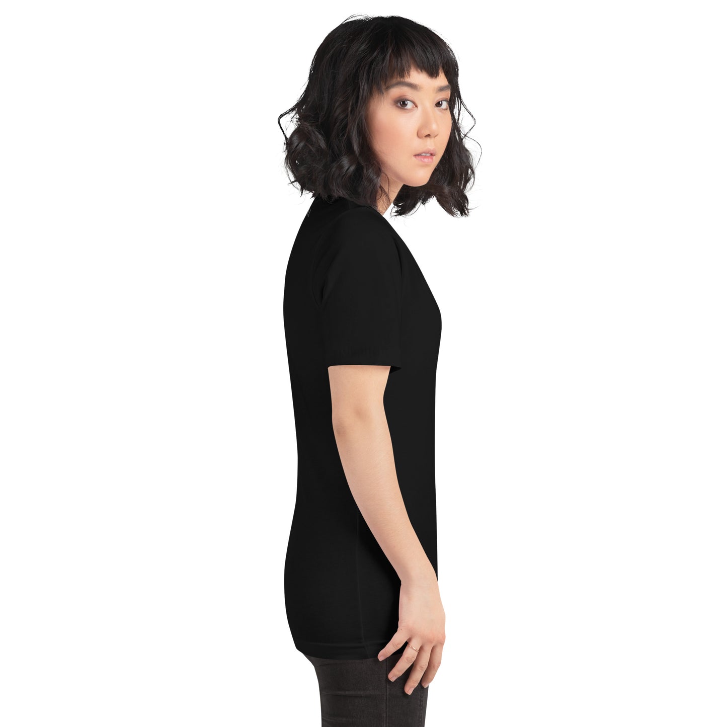 Quiet Peace T-Shirt - Left Placement image 6 in Black Heather, size 2XL, showing right-side angle for the Peace design.