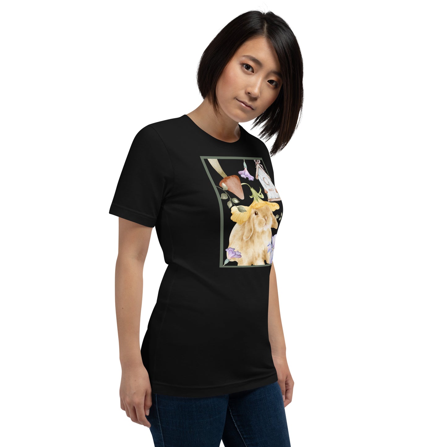Meadow Club T-Shirt - Left Placement by R.A. Apparel, image 2, front view, right-side angle, Black Heather, size S, left placement.