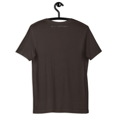 Astral Circle T-Shirt - Left Placement by R.A. Apparel, image 6, back view, Black Heather, size 3XL, left placement.