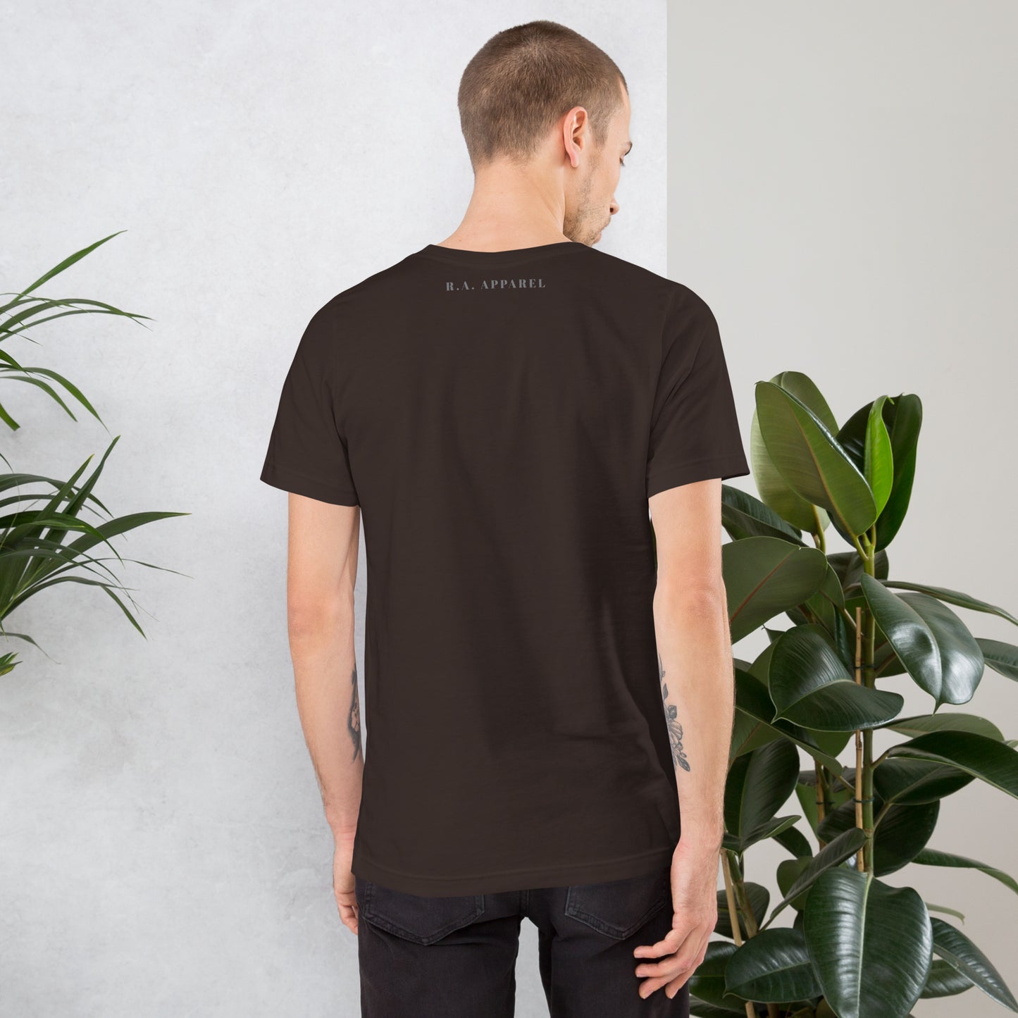 Noelle T-Shirt - Left Placement product image 4 in Black Heather, size L, with back view and left placement.