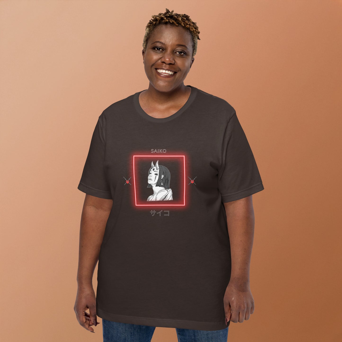 Saiko T-Shirt - Left Placement 33 image 6 in Black Heather, size 3XL, showing front view for the Saiko design.
