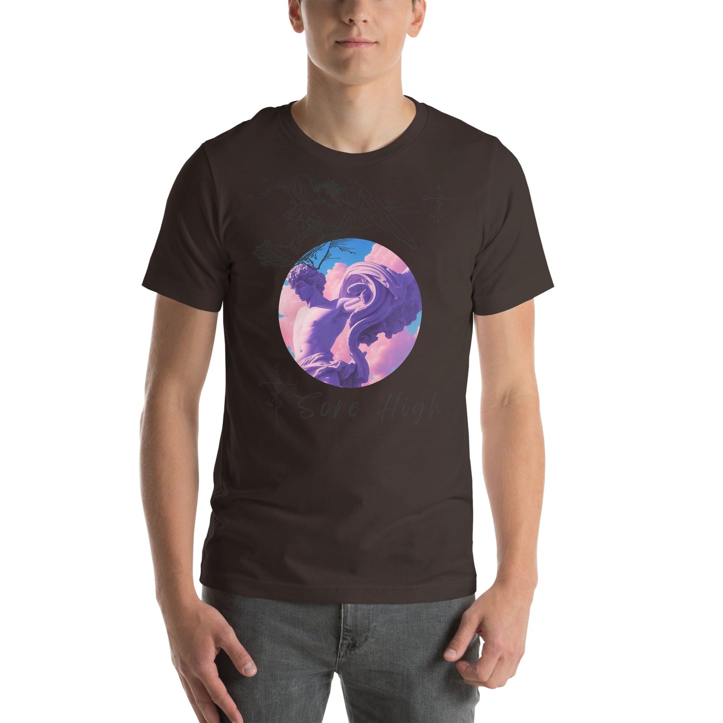 Skyborne T-Shirt - Left Placement image 6 in Black Heather, size 3XL, showing front view for the Sore High design.