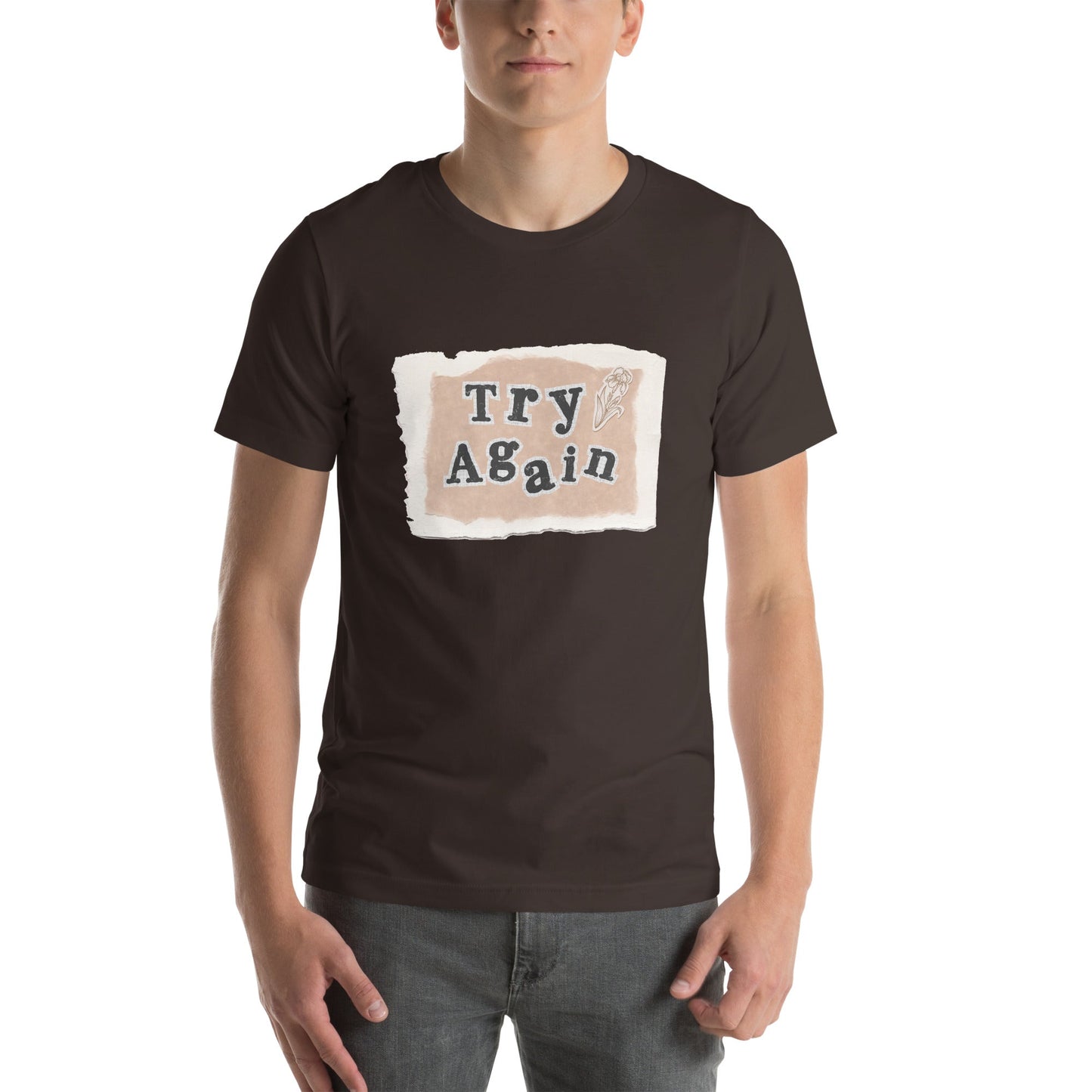 Image 6 of Black Heather Retry T-Shirt - Left Placement, size 3XL, with Try Again artwork visible in front view.
