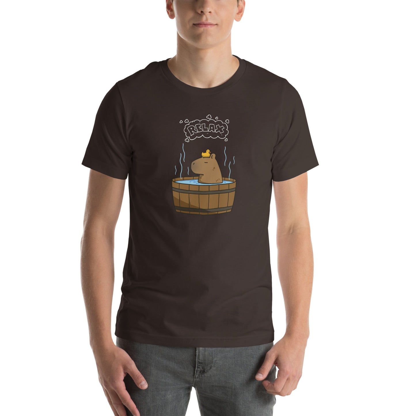 Image 6 of Black Heather Slow Hour T-Shirt - Left Placement, size 3XL, with Relax artwork visible in front view.
