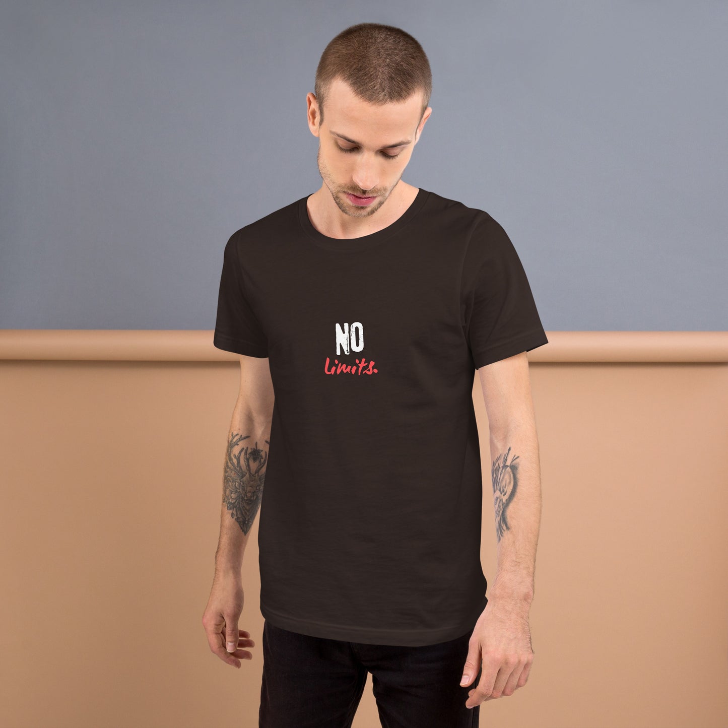 Limitless T-Shirt - Left Placement product image 3 in Black Heather, size M, with front view and left placement.