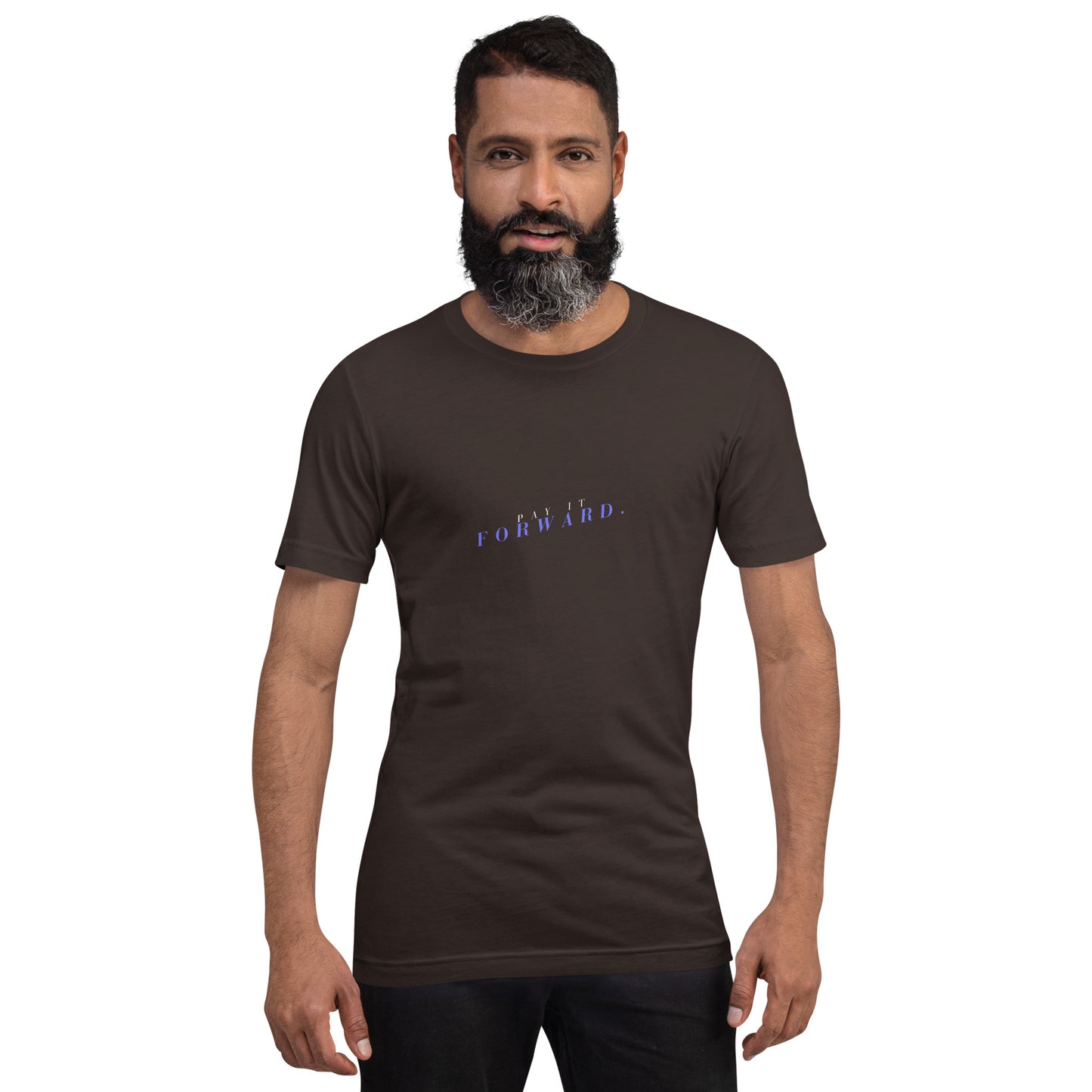 Forward Kind T-Shirt - Left Placement 78 image 4 in Black Heather, size L, showing front view for the Pay It Forward design.