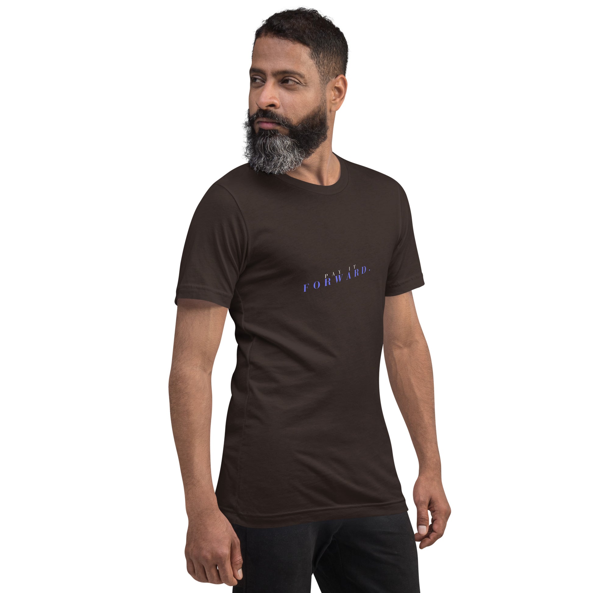 Forward Kind T-Shirt - Left Placement 78 image 6 in Black Heather, size 2XL, showing front view, right-side angle for the Pay It Forward design.