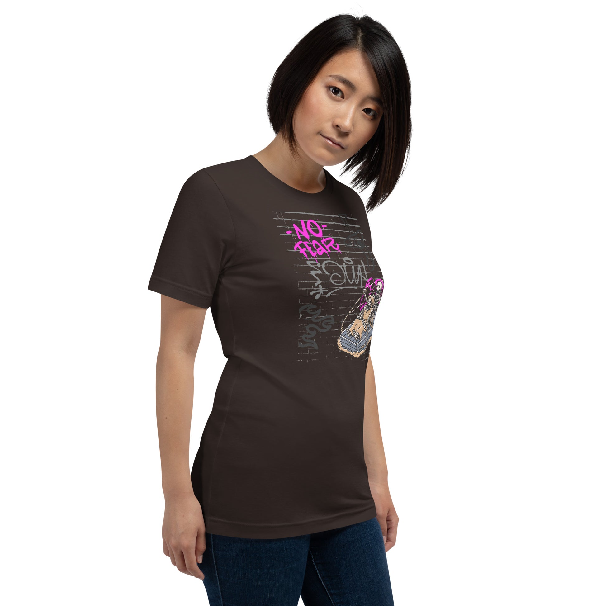 Fearless T-Shirt - Left Placement product image 6 in Black Heather, size 2XL, with front view, right-side angle and left placement.