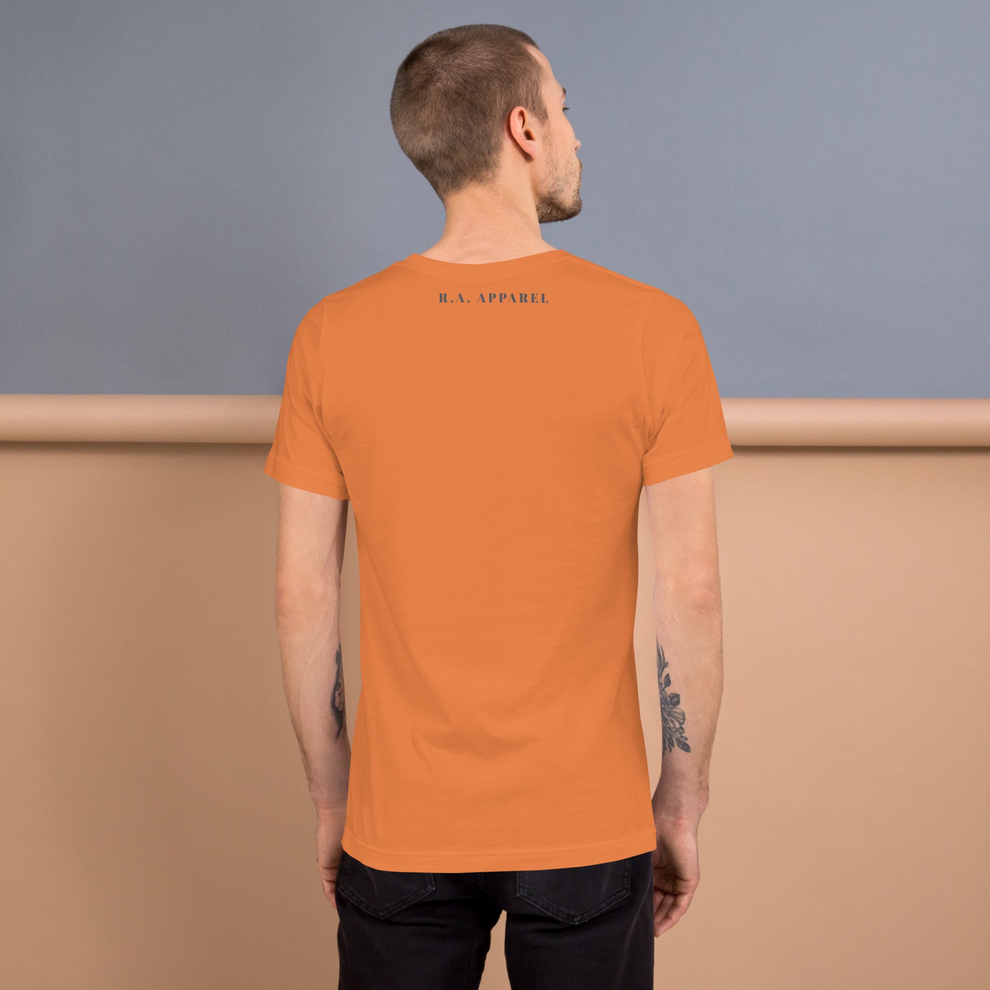 Equinoxe T-Shirt by R.A. Apparel, image 54, back view, Leaf, size XL, design placement.
