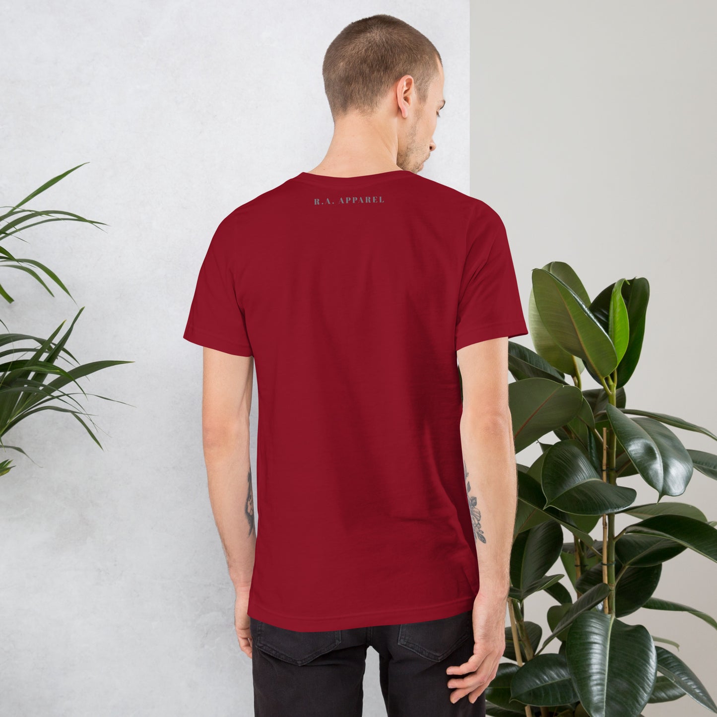 Noelle T-Shirt - Left Placement image 6: Black Heather version, size 2XL with back view of the Merry Christmas range.