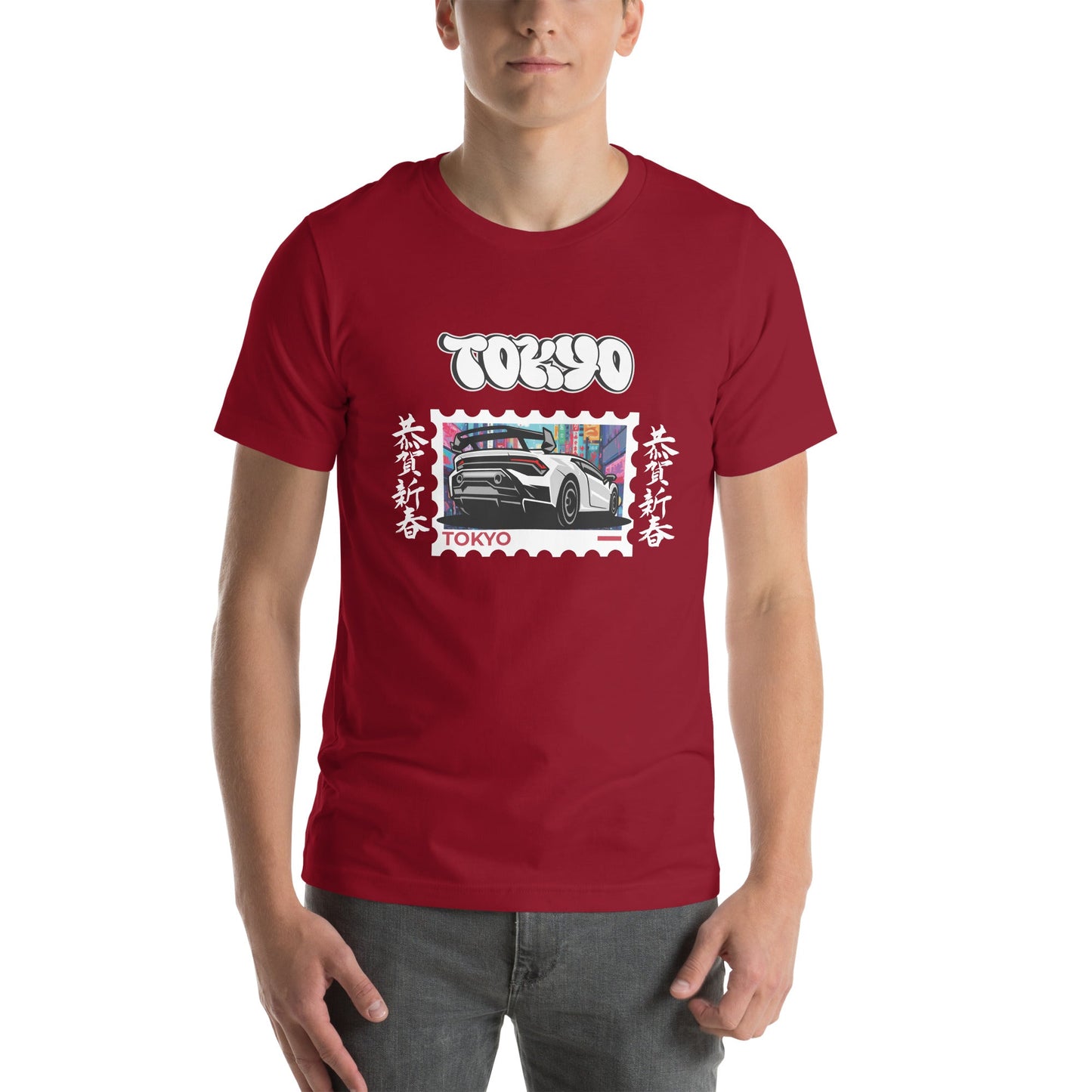 Tokyo Signal T-Shirt - Left Placement by R.A. Apparel, image 5, front view, Black Heather, size 2XL, left placement.
