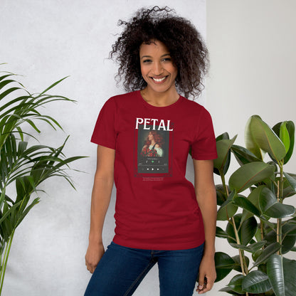 Petaline T-Shirt - Left Placement image 7: Black Heather version, size 4XL with front view of the Petal range.