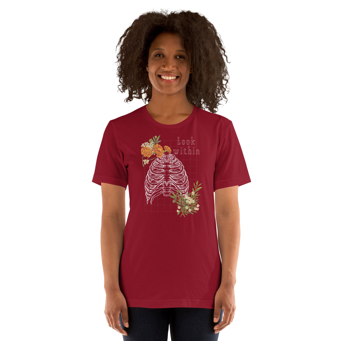Innerline T-Shirt - Left Placement image 5: Black Heather version, size 2XL with front view of the Look Within range.
