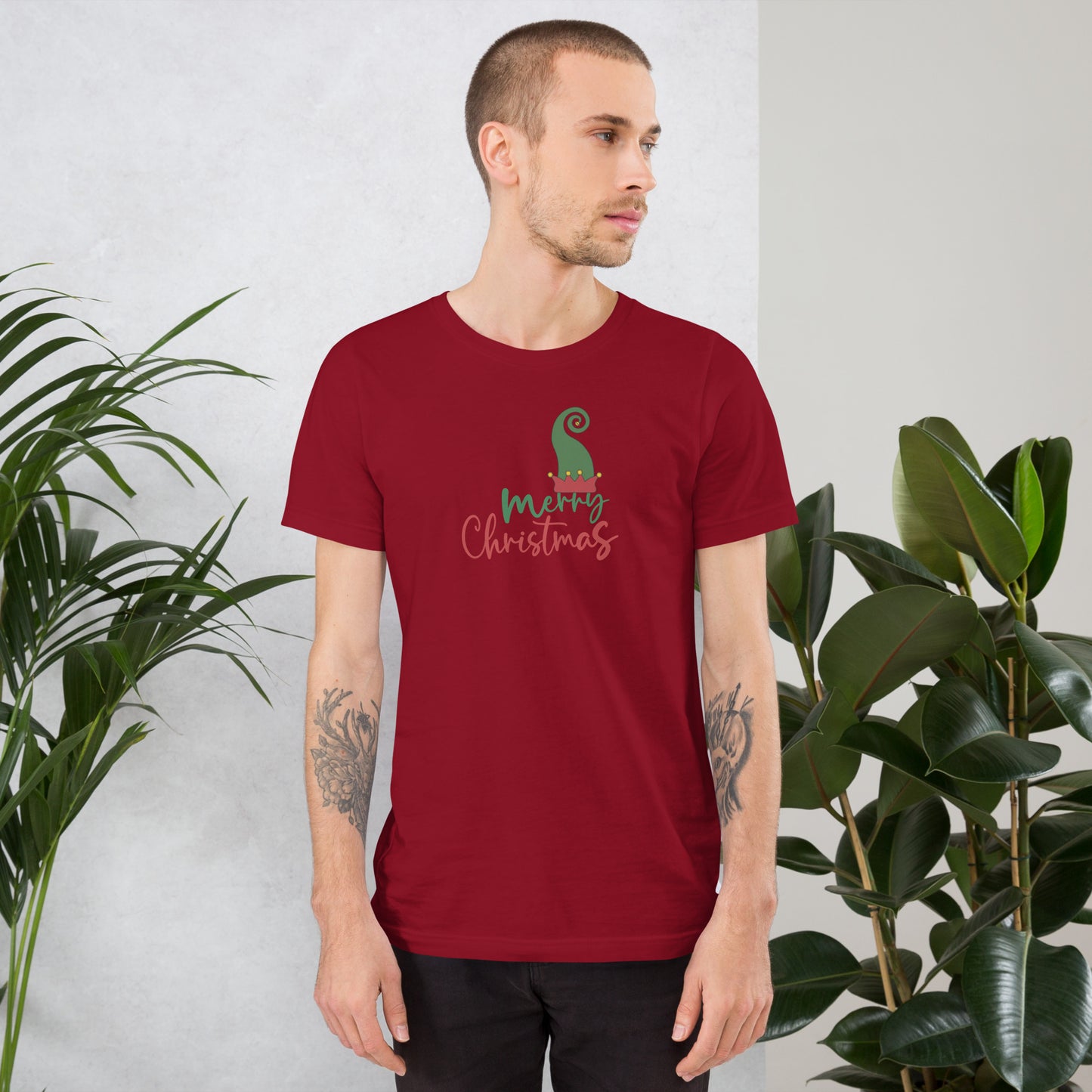 Noelle T-Shirt - Left Placement image 5 in Black Heather, size XL, showing front view for the Merry Christmas design.