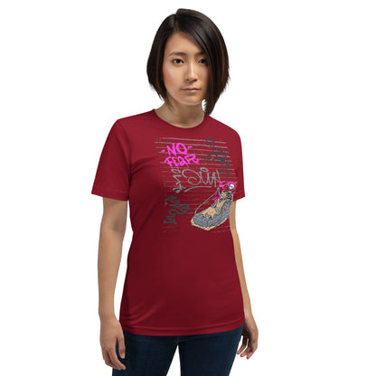 Image 9 of Black Fearless T-Shirt - Left Placement, size M, with No Fear artwork visible in front view.