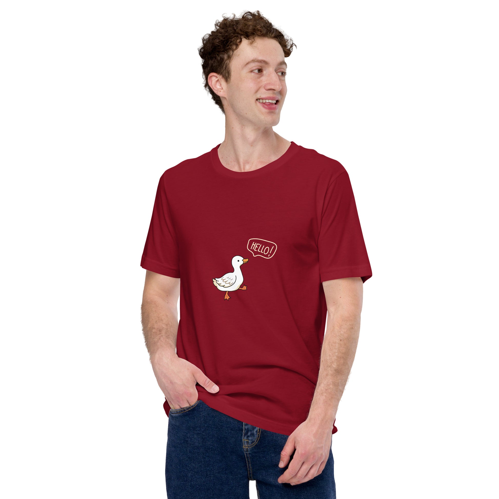 Image 16 of Cardinal Quacksy T-Shirt, size S, with Hello Duck artwork visible in front view.