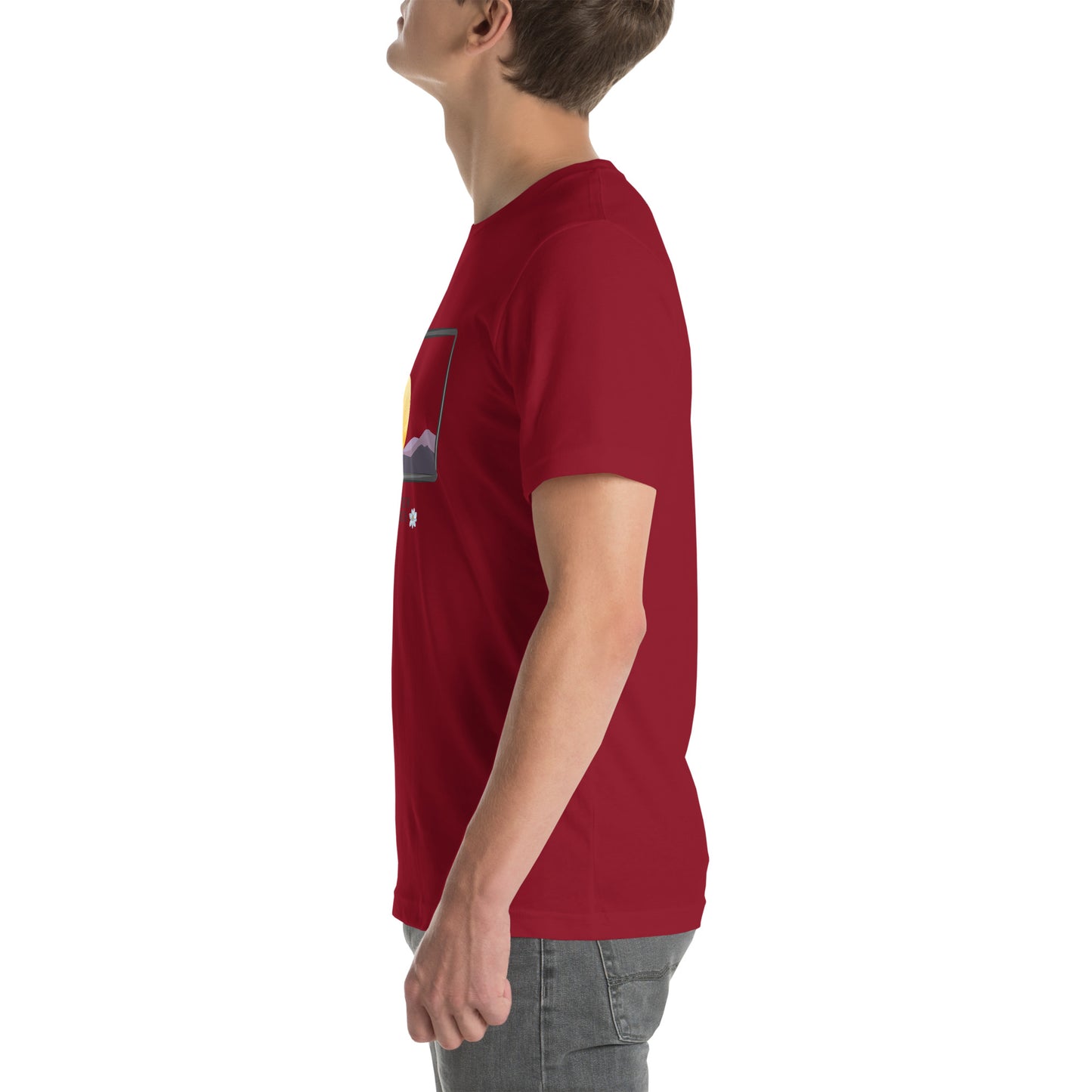 Avenor T-Shirt product image 21 in Red, size S, with left-side angle and design placement.