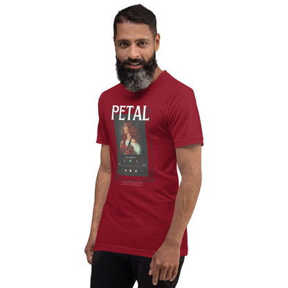 Petaline T-Shirt by R.A. Apparel, image 11, front view, left-side angle, Cardinal, size S, design placement.