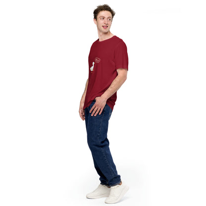 Quacksy T-Shirt image 18: Cardinal version, size L with front view, left-side angle of the Hello Duck range.