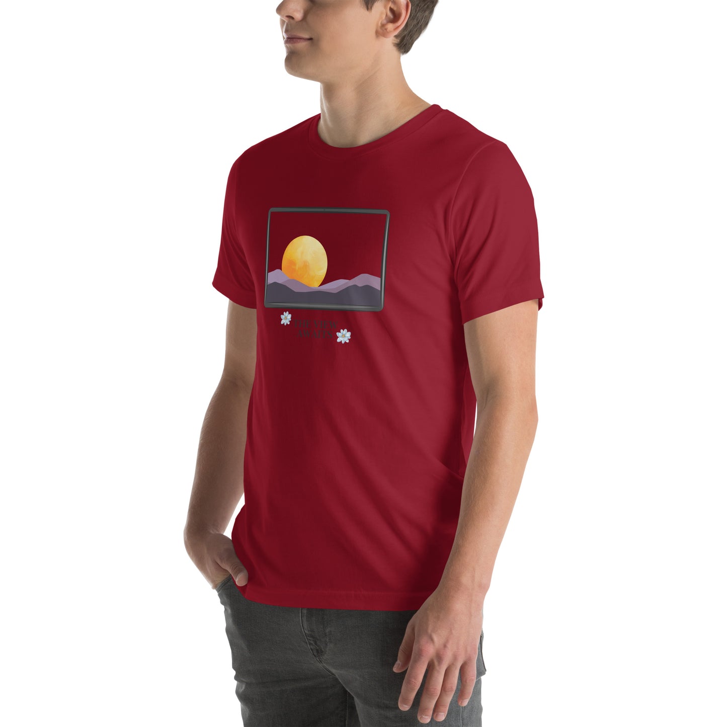 Avenor T-Shirt product image 22 in Red, size M, with front view, left-side angle and design placement.